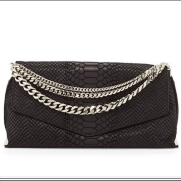 NWT Milly Collins Python-Embossed Suede Clutch Black Bag - Picture 1 of 5